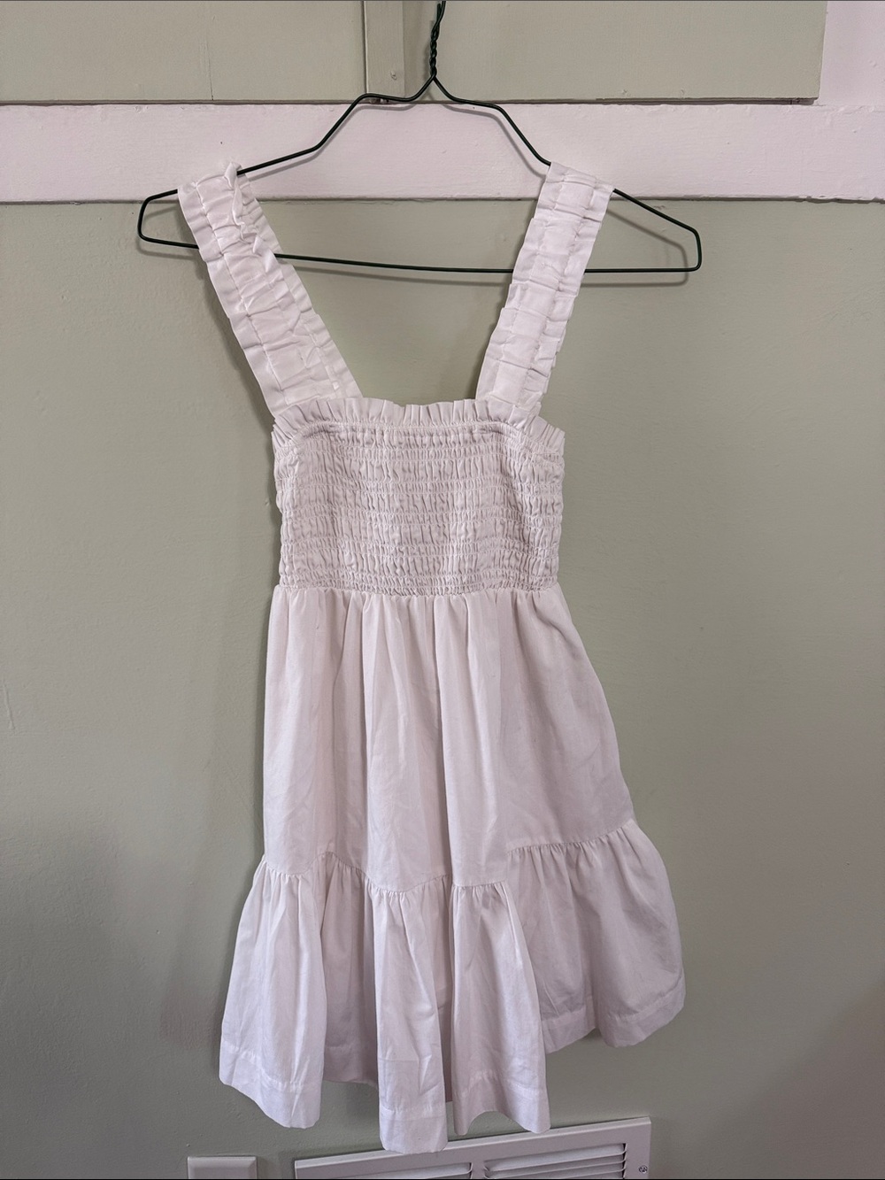 Abercrombie & Fitch White Smocked Mini Dress with Ruffle Hem